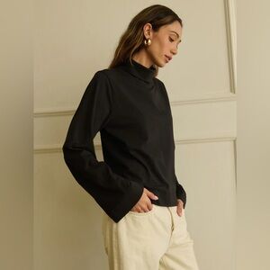 Nation LTD Neo Turtleneck Mock Neck Cotton Bell Sleeve Top Black Small NEW